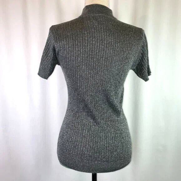 Sarah Bentley Metallic Mock Neck Turtleneck Sweater Short Sleeves Ribbed Size S - Picture 3 of 8